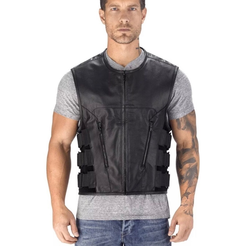 Viking Cycle Leather motorcycle biker SWAT style men’s Vest gun pockets size M